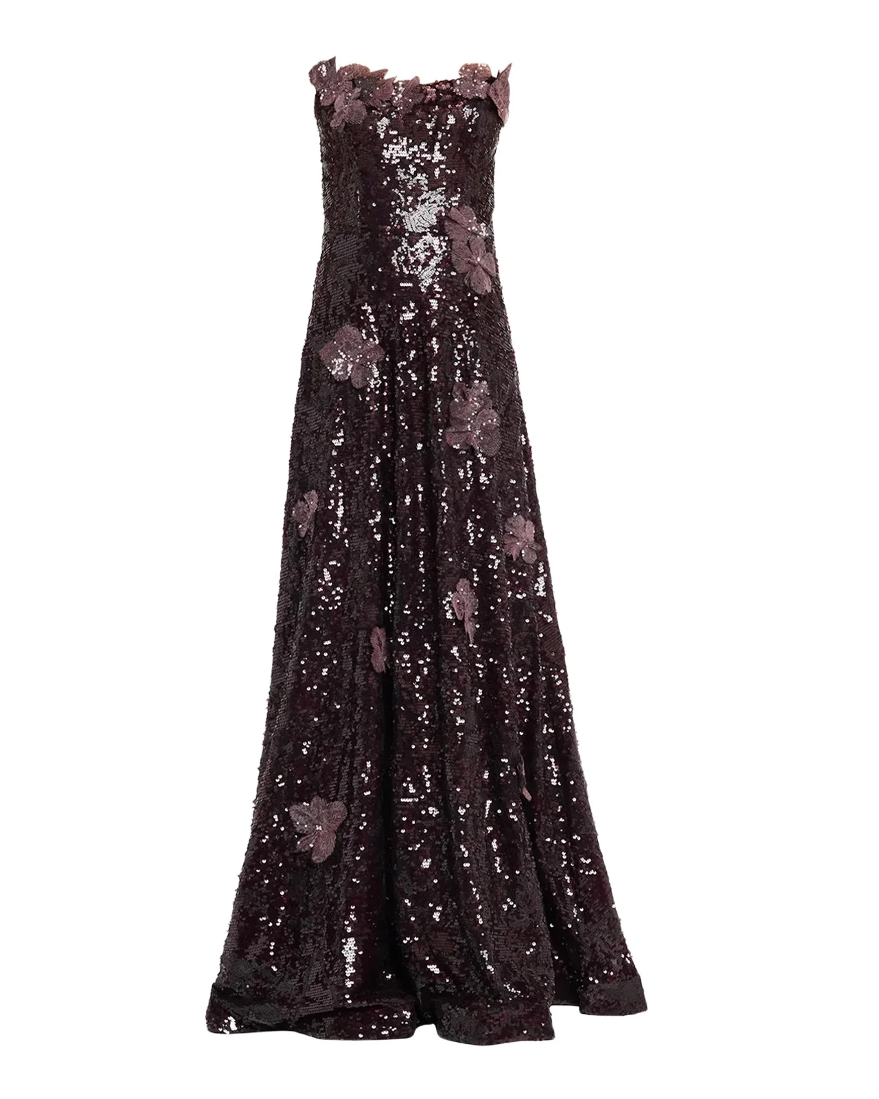 Rene Ruiz Collection Strapless Floral Applique Sequin Gown
