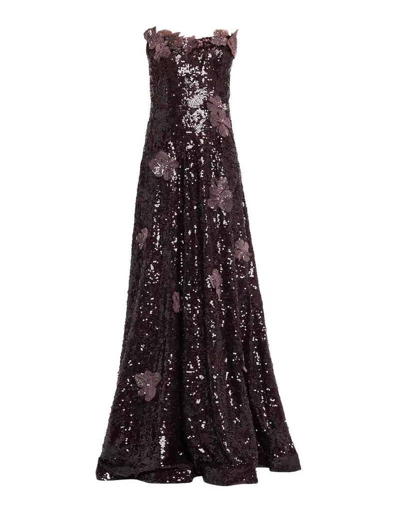 Rene Ruiz Collection Strapless Floral Applique Sequin Gown