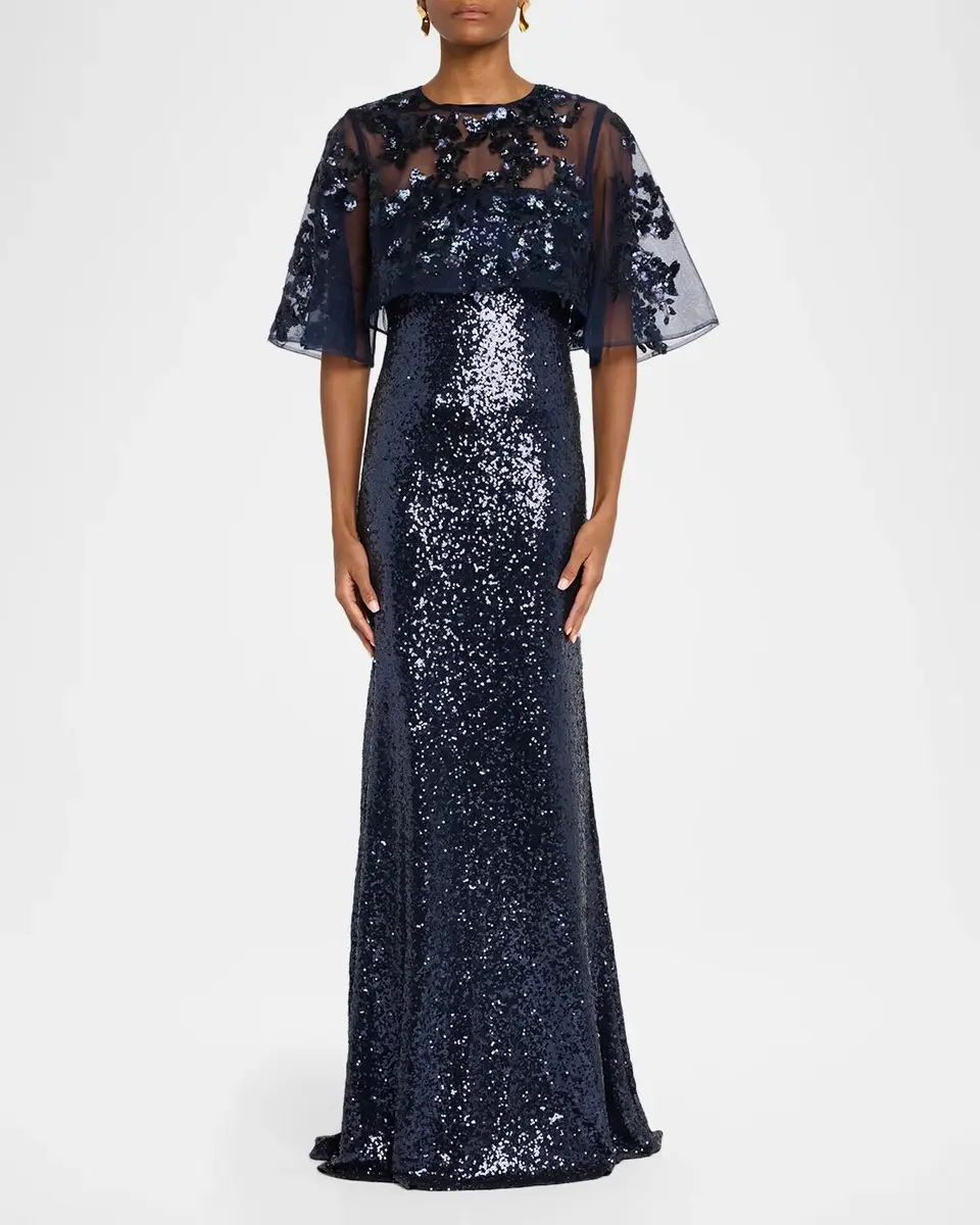 Rene Ruiz Collection Sheer Cape Sequin Column Gown | Thumbnail 2 Rene Ruiz Collection Sheer Cape Sequin Column Gown | Thumbnail 2