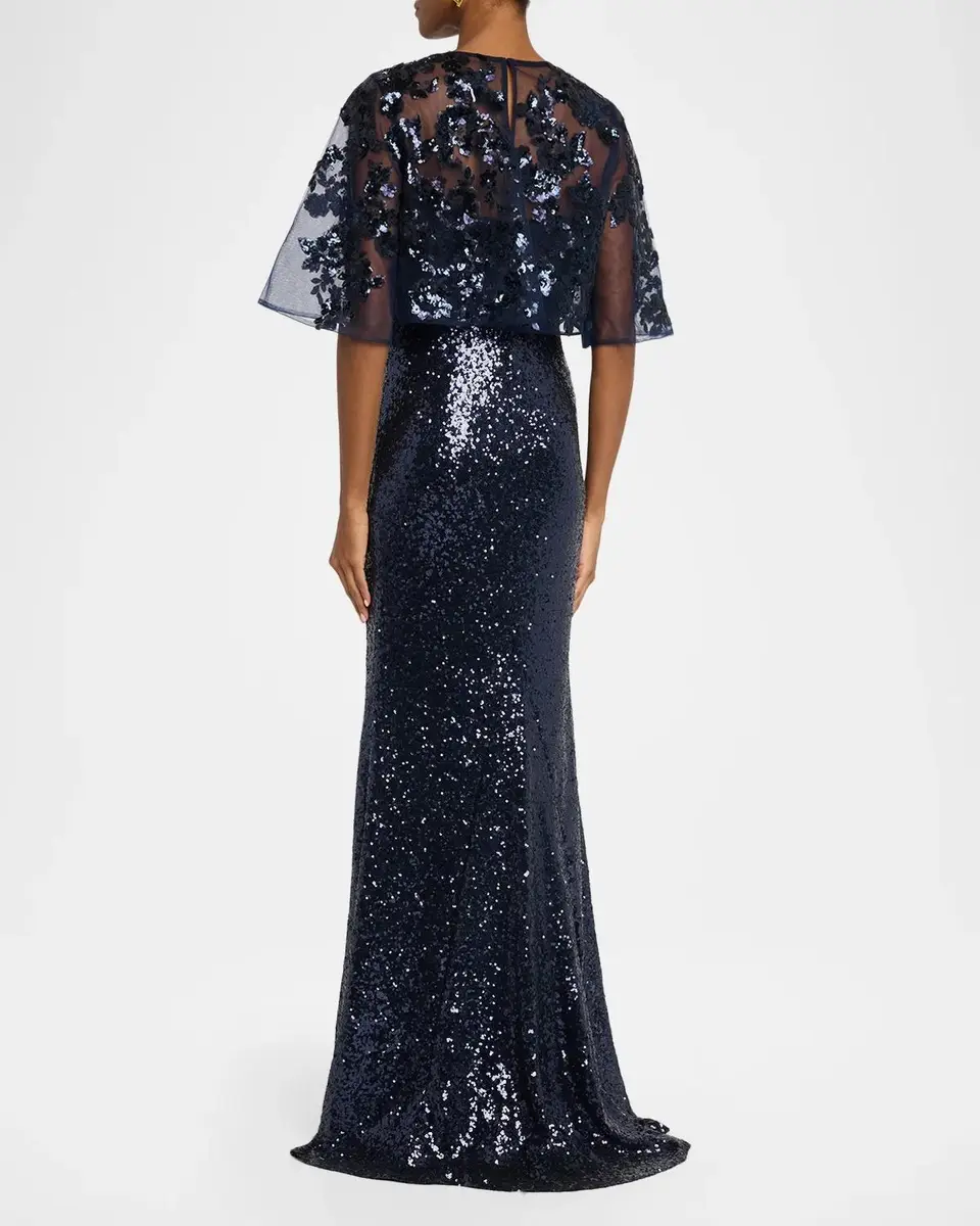 Rene Ruiz Collection Sheer Cape Sequin Column Gown | Thumbnail 3 Rene Ruiz Collection Sheer Cape Sequin Column Gown | Thumbnail 3