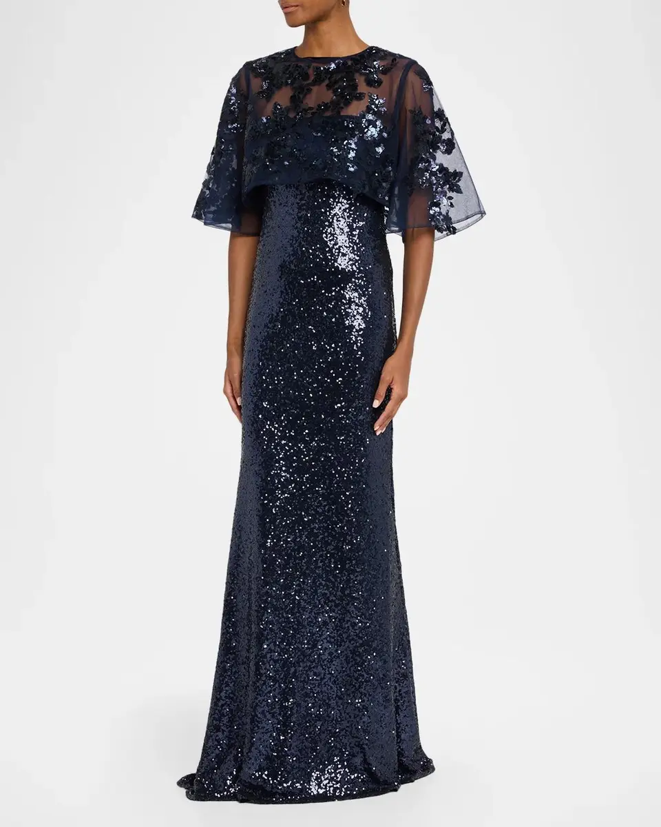 Rene Ruiz Collection Sheer Cape Sequin Column Gown | Thumbnail 4 Rene Ruiz Collection Sheer Cape Sequin Column Gown | Thumbnail 4