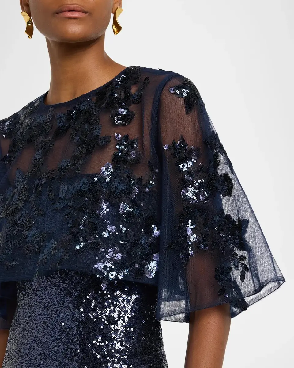 Rene Ruiz Collection Sheer Cape Sequin Column Gown | Thumbnail 5 Rene Ruiz Collection Sheer Cape Sequin Column Gown | Thumbnail 5