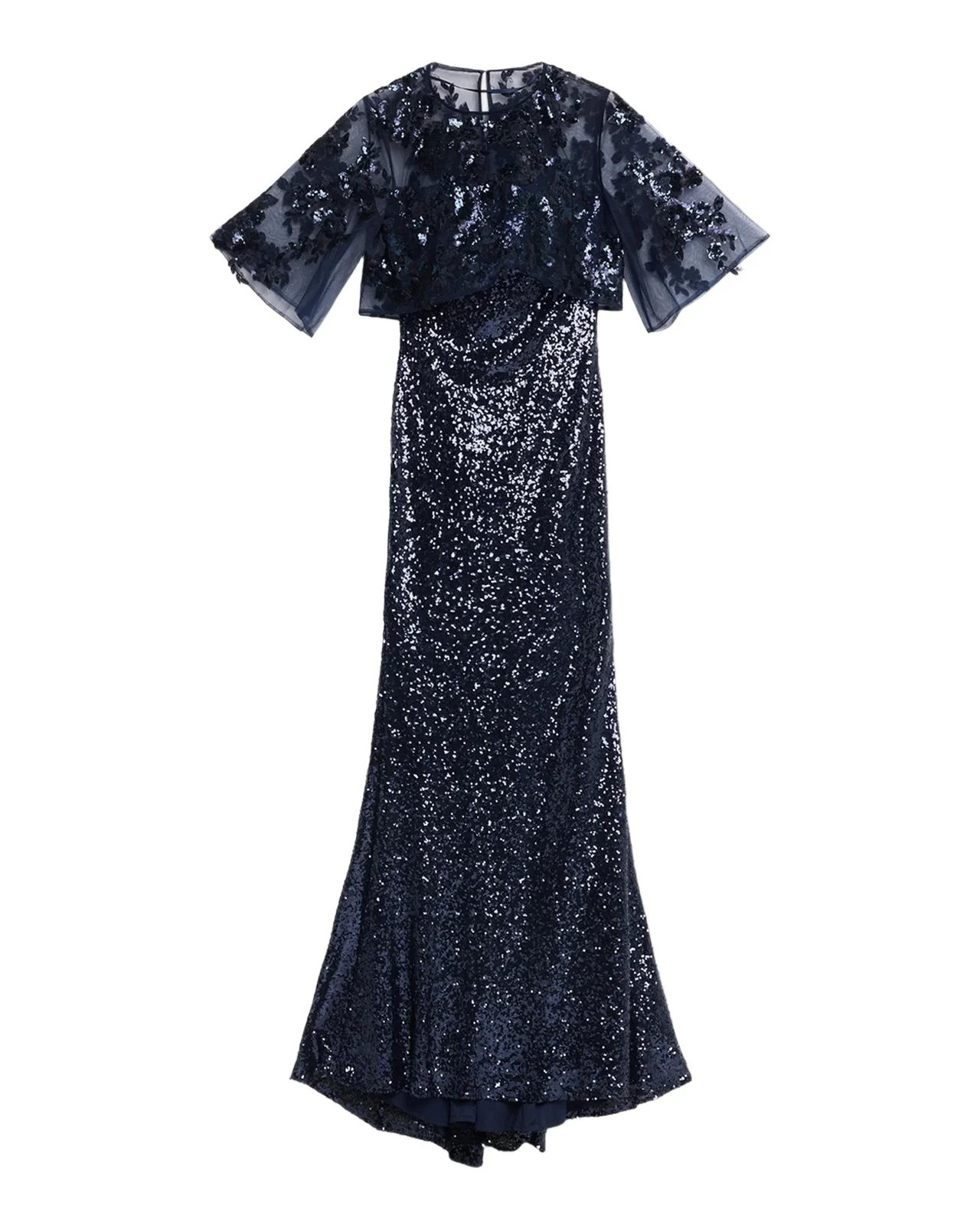 Rene Ruiz Collection Sheer Cape Sequin Column Gown