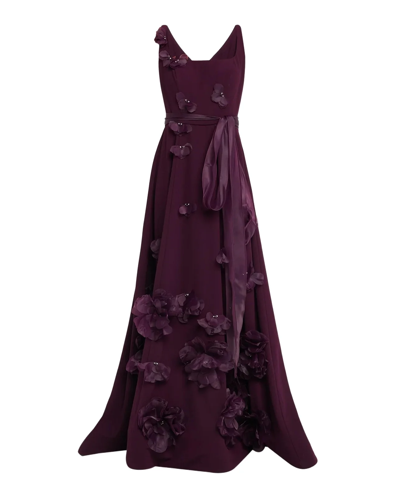 Rene Ruiz Collection Square-Neck Floral Applique Gown