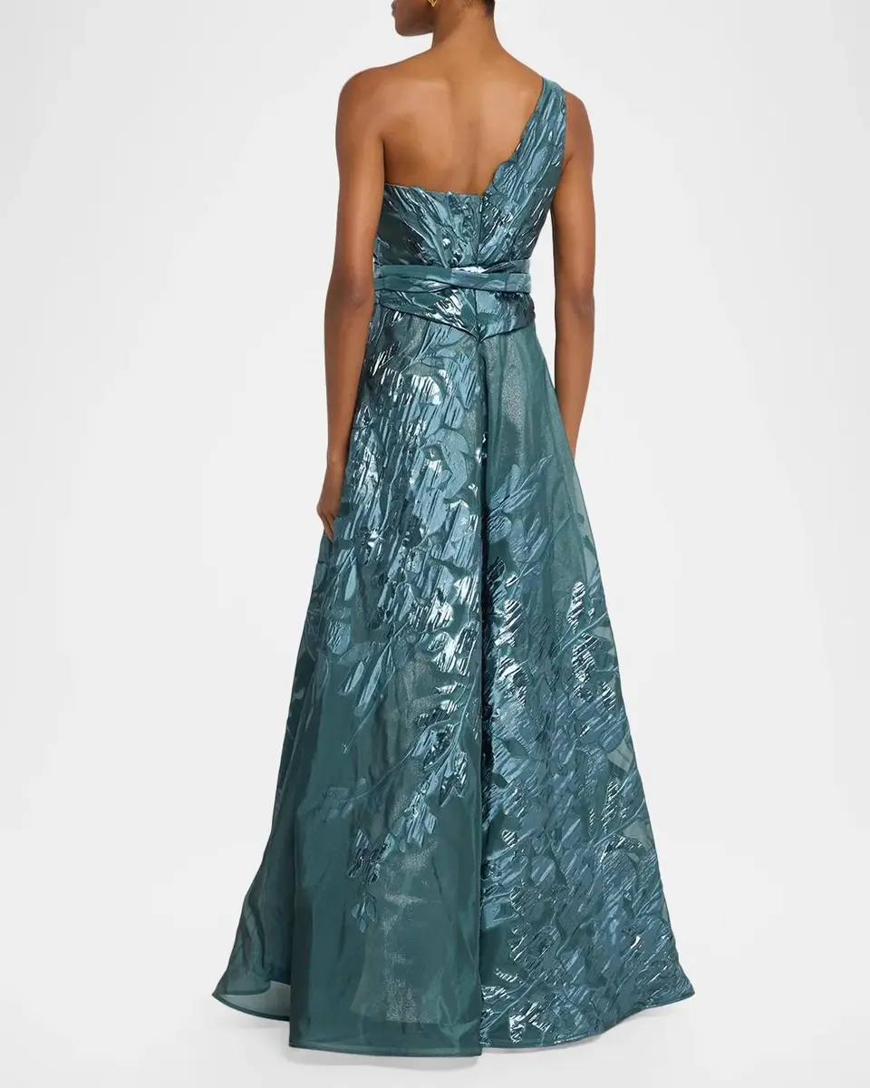 Rene Ruiz Collection One-Shoulder Metallic Jacquard Gown | Thumbnail 3
