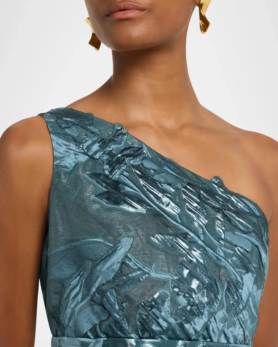 Rene Ruiz Collection One-Shoulder Metallic Jacquard Gown | Thumbnail 5