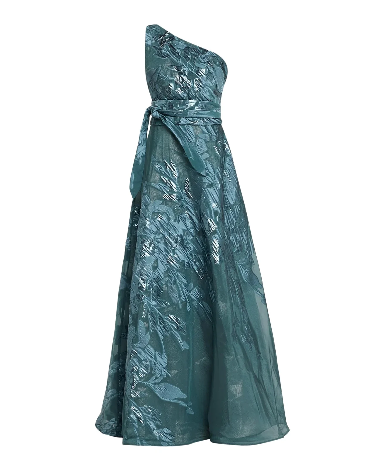 Rene Ruiz Collection One-Shoulder Metallic Jacquard Gown