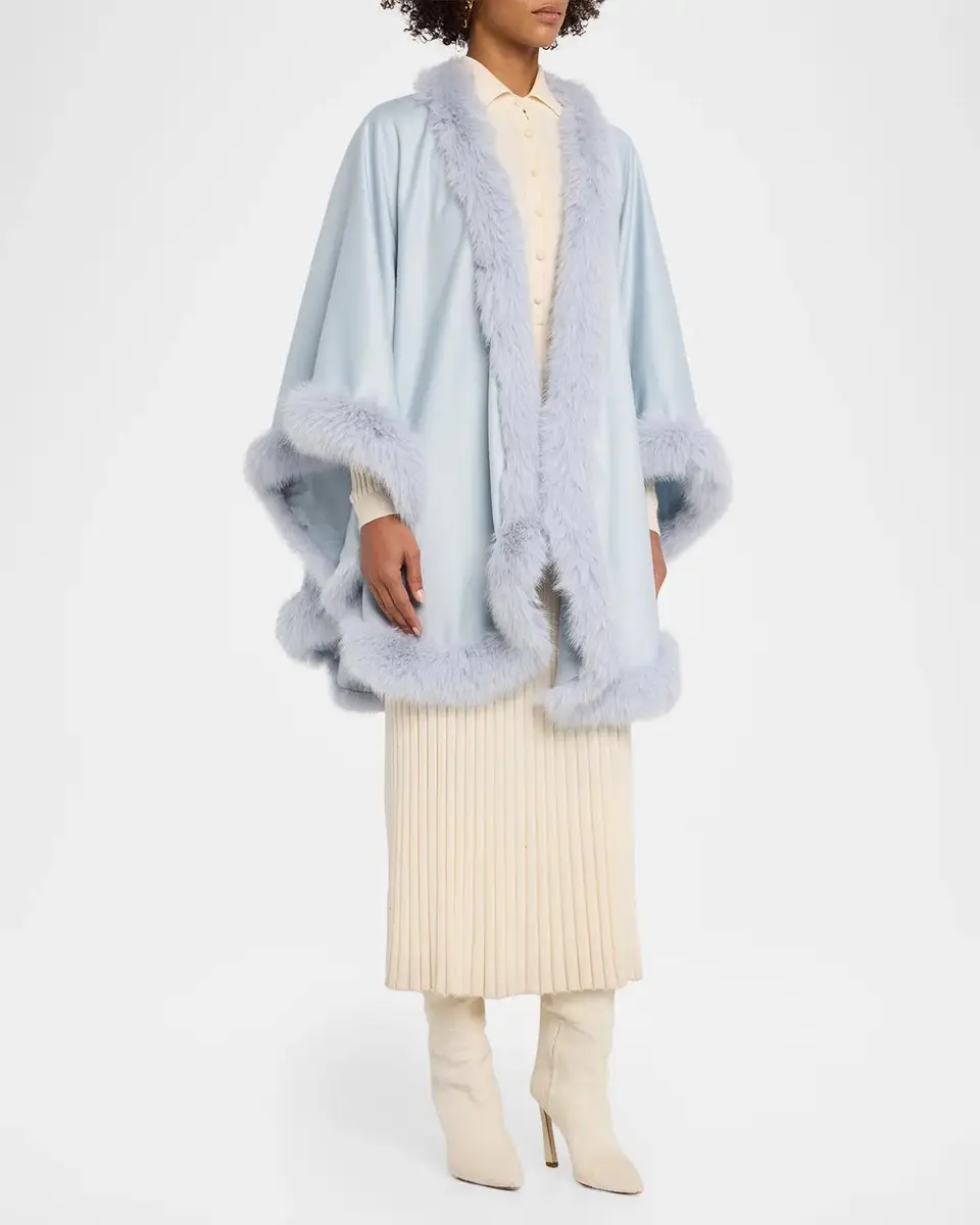 Sofia Cashmere Cashmere Cape With Faux Fur Trim | Thumbnail 2 Sofia Cashmere Cashmere Cape With Faux Fur Trim | Thumbnail 2