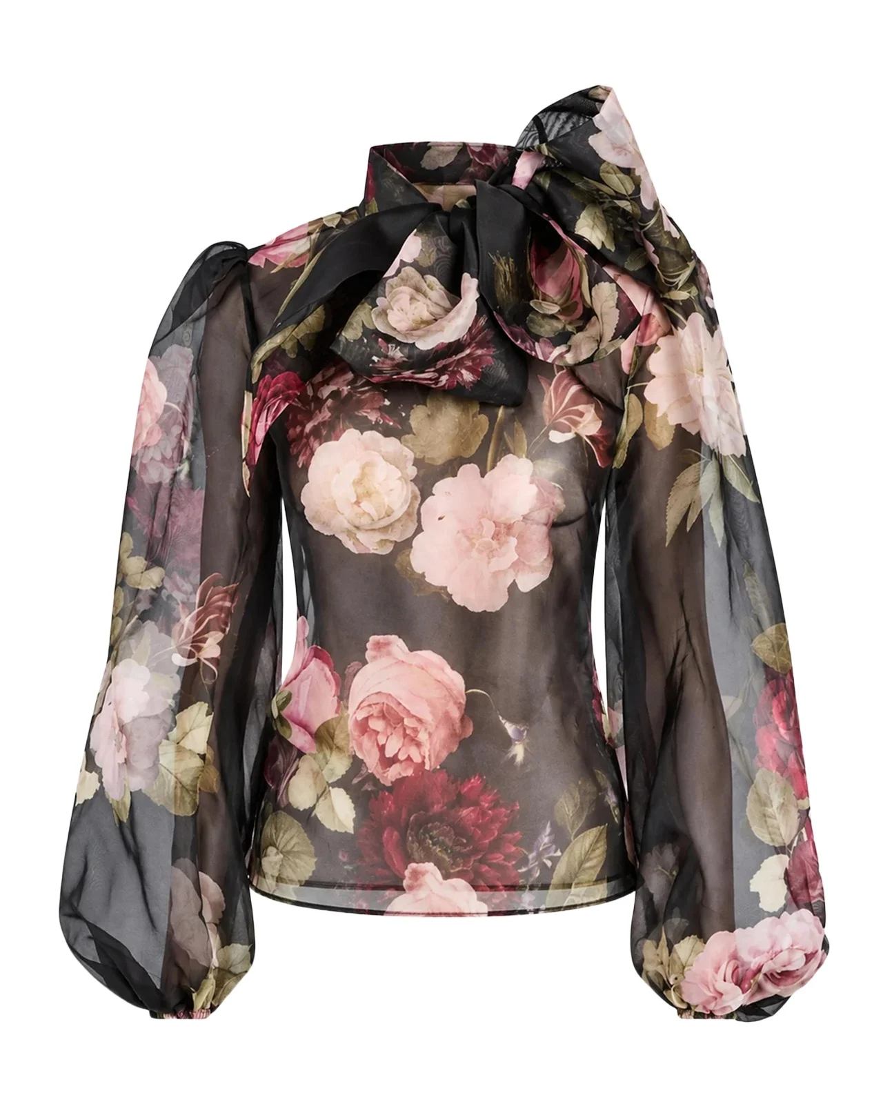 Retrofête Peregrine Animal Print Silk Tie-Neck Blouse