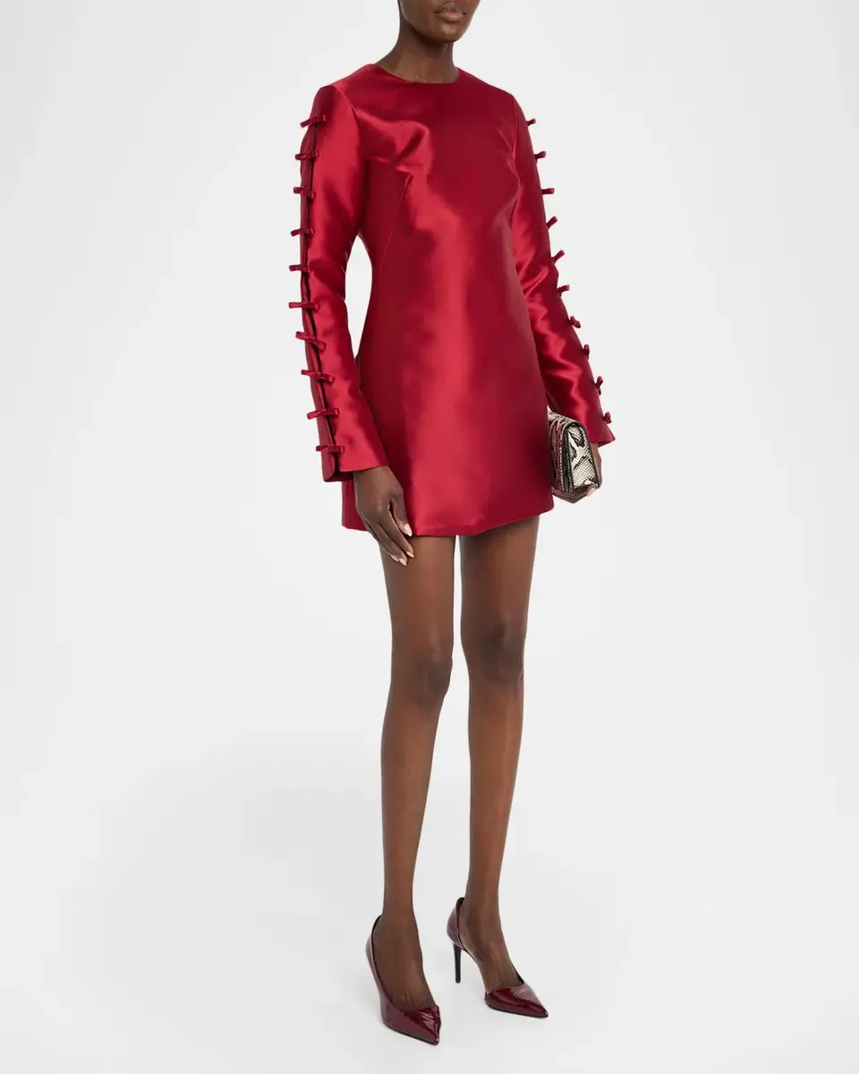Simkhai Fiora Bow Satin A-Line Mini Dress | Thumbnail 4 Simkhai Fiora Bow Satin A-Line Mini Dress | Thumbnail 4
