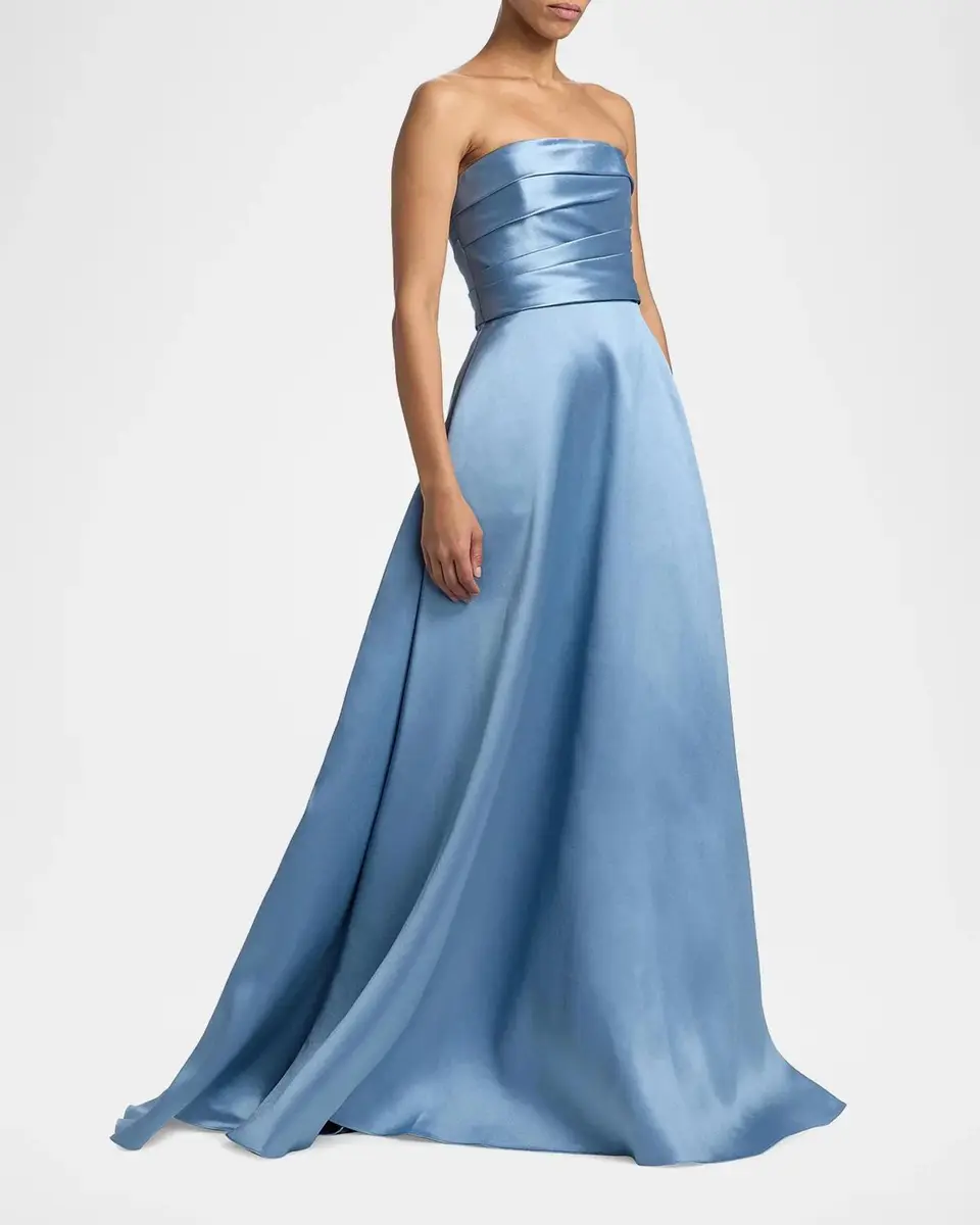 Amsale Satin Strapless Fit & Flare Gown | Thumbnail 2 Amsale Satin Strapless Fit & Flare Gown | Thumbnail 2