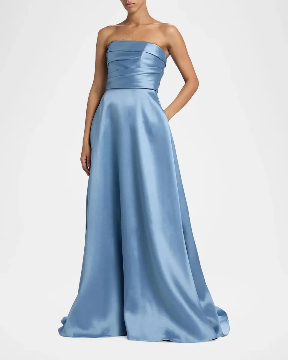 Amsale Satin Strapless Fit & Flare Gown | Thumbnail 4 Amsale Satin Strapless Fit & Flare Gown | Thumbnail 4