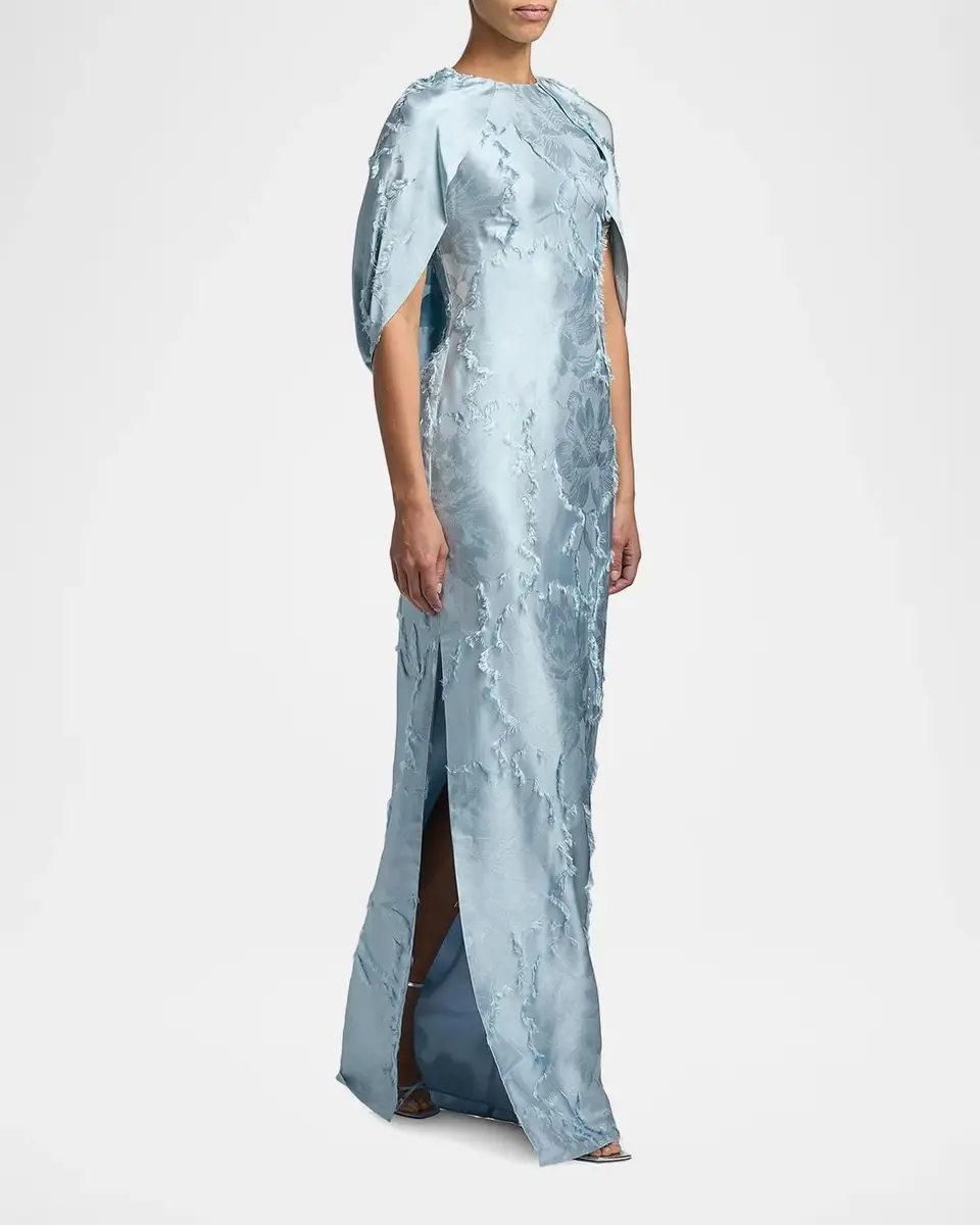 Amsale Satin Cape-Detail Gown | Thumbnail 2