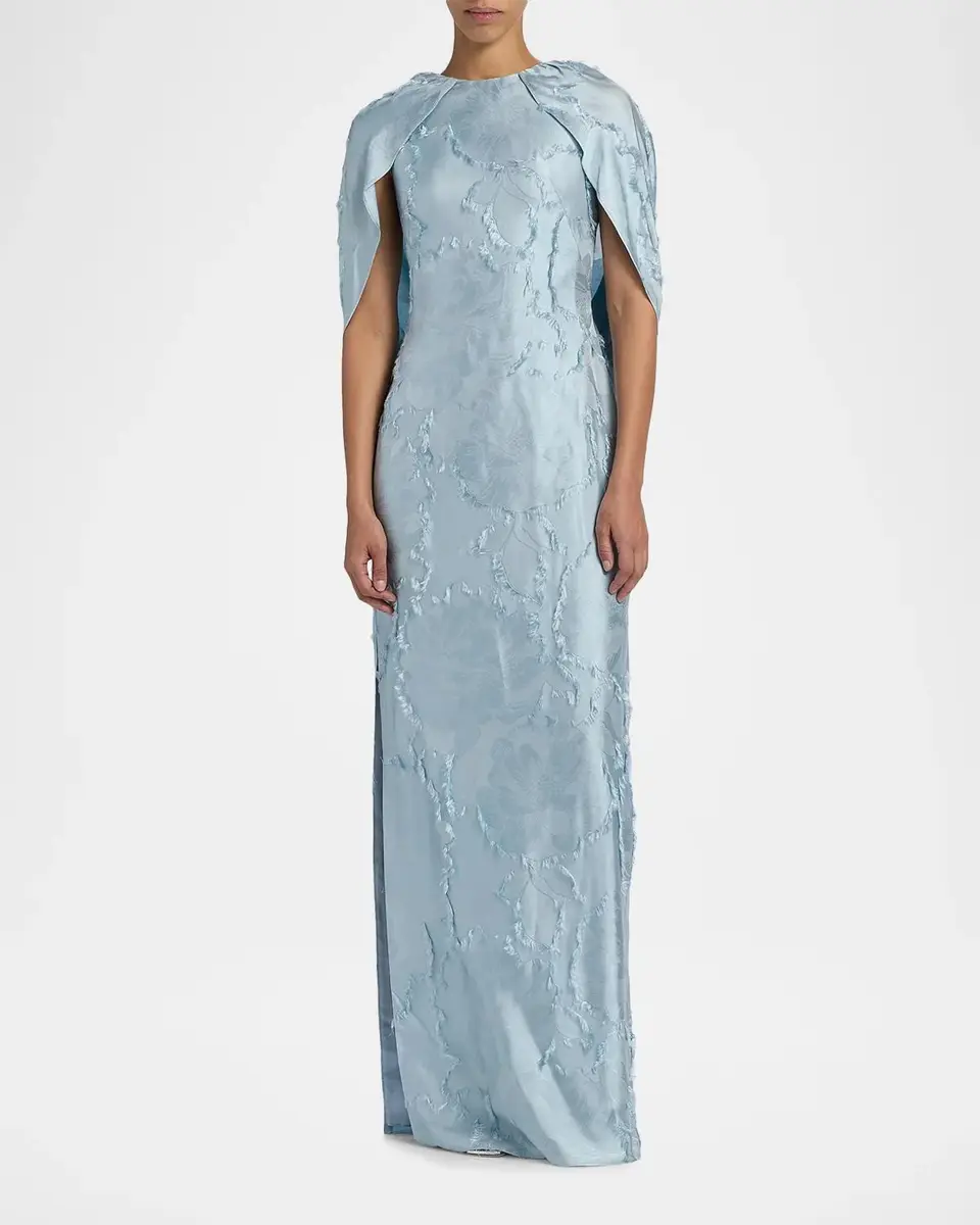 Amsale Satin Cape-Detail Gown | Thumbnail 4