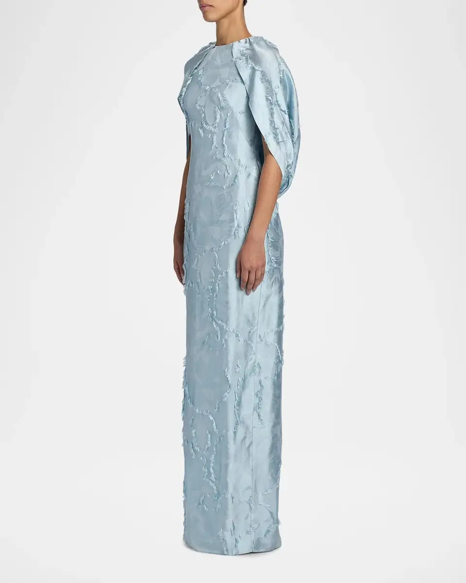 Amsale Satin Cape-Detail Gown | Thumbnail 7
