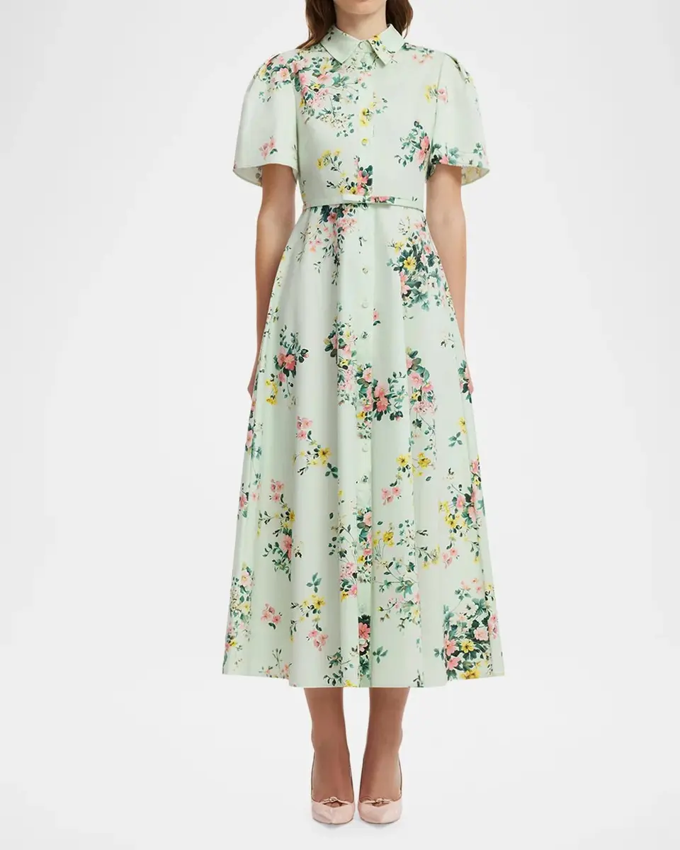 LEO LIN Bianca Floral Puff-Sleeve Cotton Midi Dress | Thumbnail 2