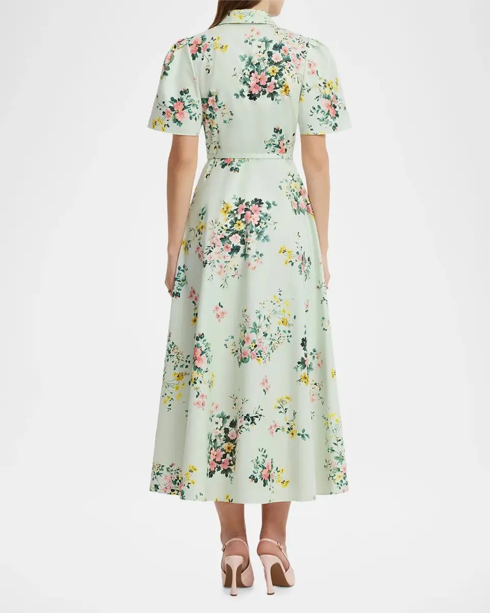LEO LIN Bianca Floral Puff-Sleeve Cotton Midi Dress | Thumbnail 3