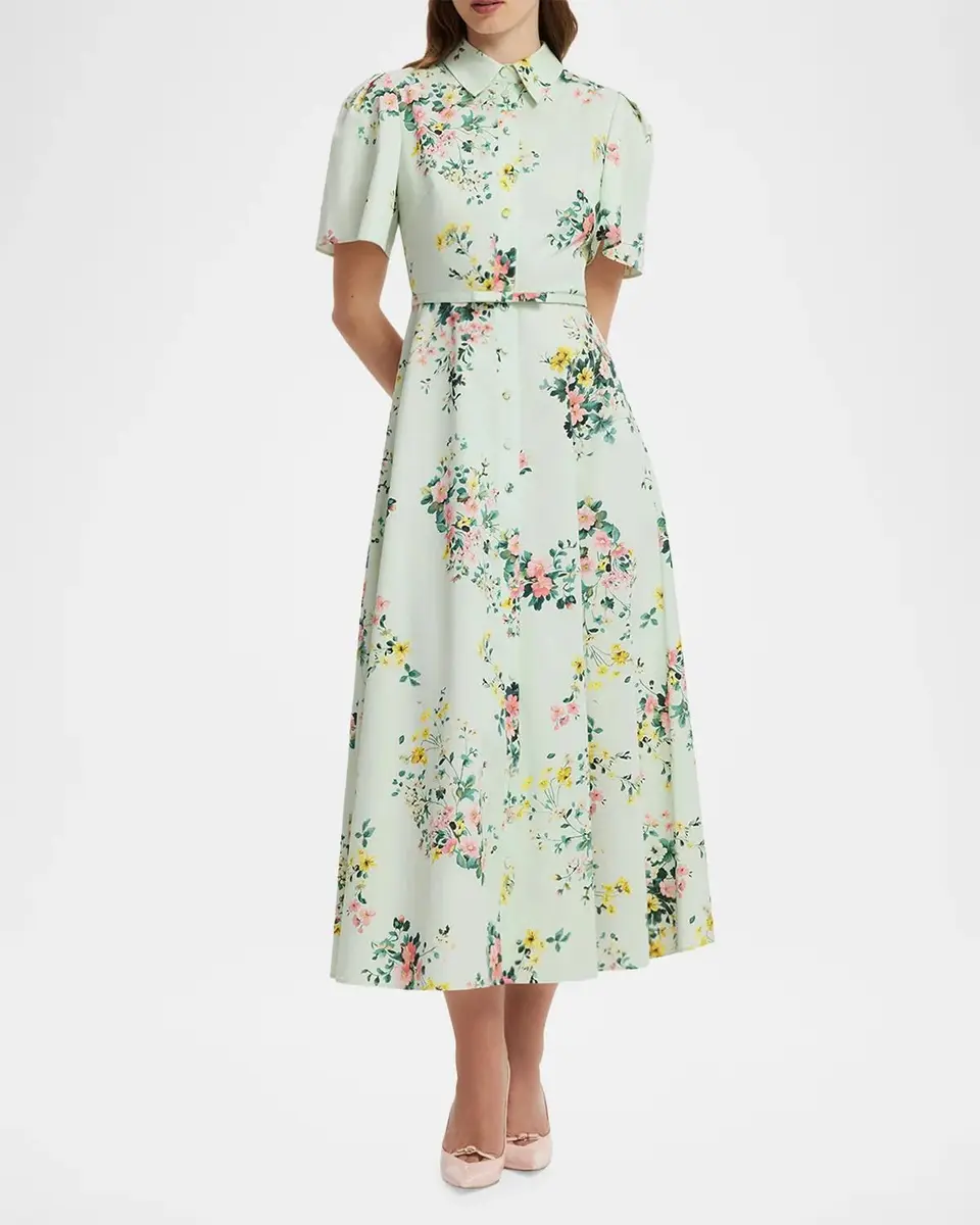 LEO LIN Bianca Floral Puff-Sleeve Cotton Midi Dress | Thumbnail 4
