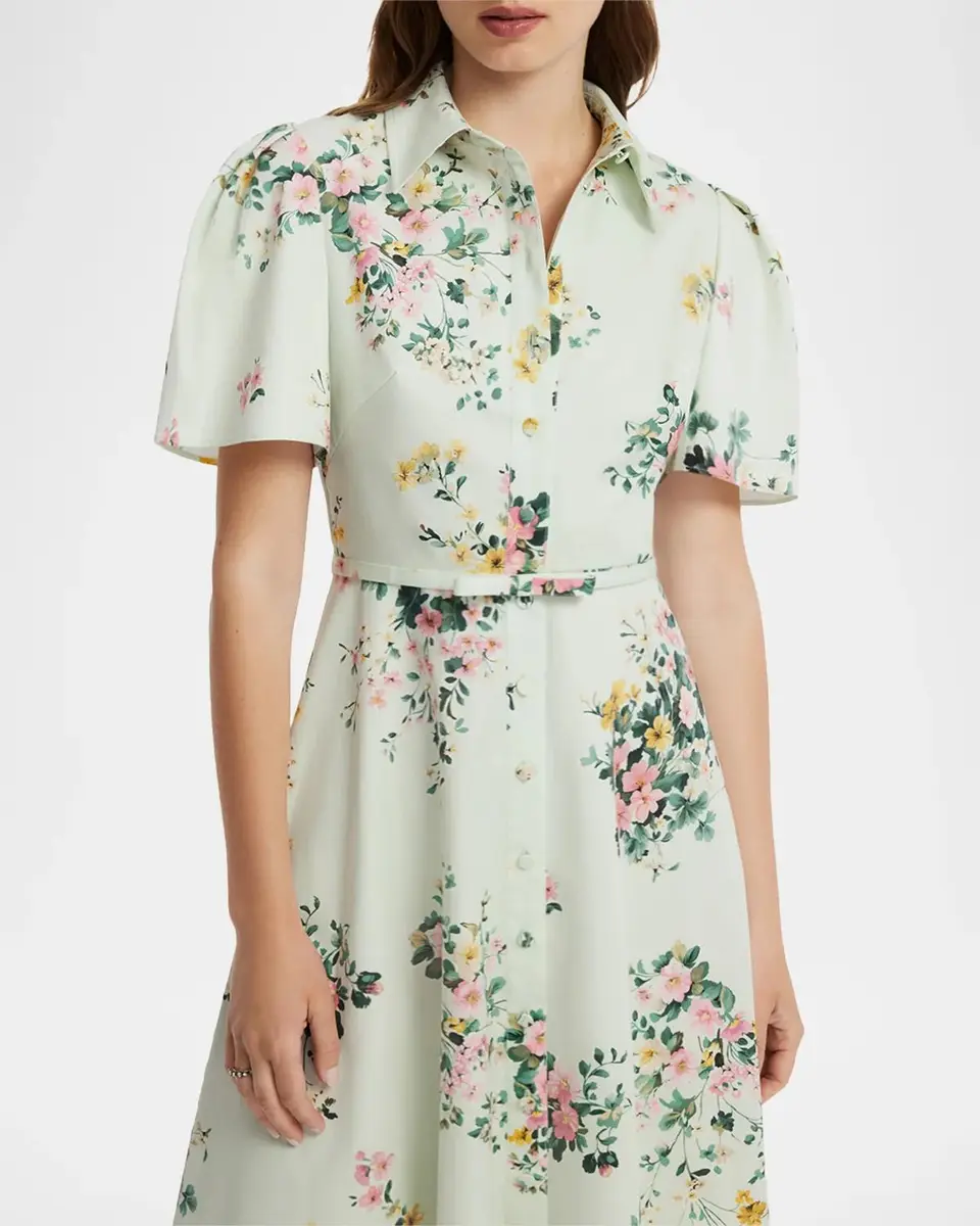 LEO LIN Bianca Floral Puff-Sleeve Cotton Midi Dress | Thumbnail 5