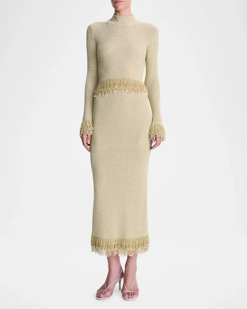 Simkhai Zeni Fringe-Trim Metallic Knit Midi Skirt | Thumbnail 2