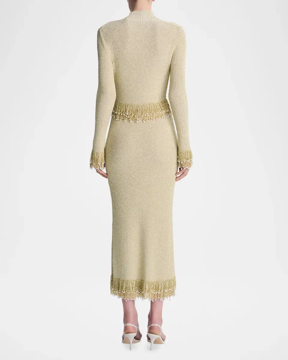 Simkhai Zeni Fringe-Trim Metallic Knit Midi Skirt | Thumbnail 3