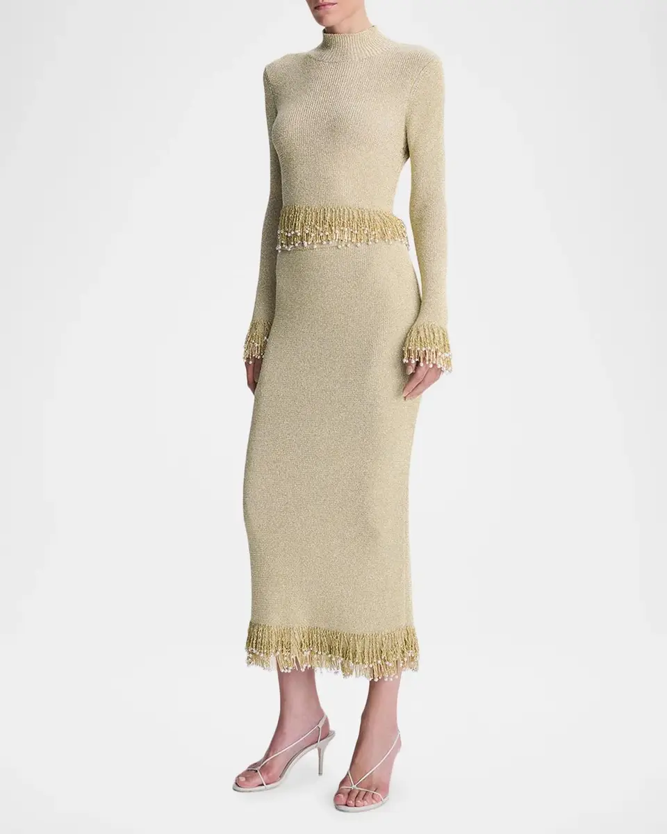 Simkhai Zeni Fringe-Trim Metallic Knit Midi Skirt | Thumbnail 4