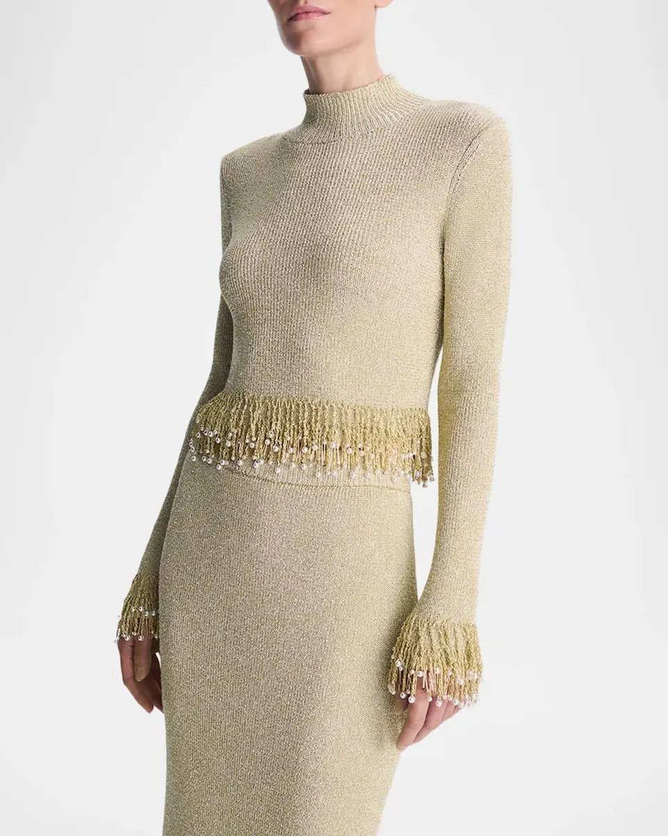 Simkhai Zeni Fringe-Trim Metallic Knit Midi Skirt | Thumbnail 5