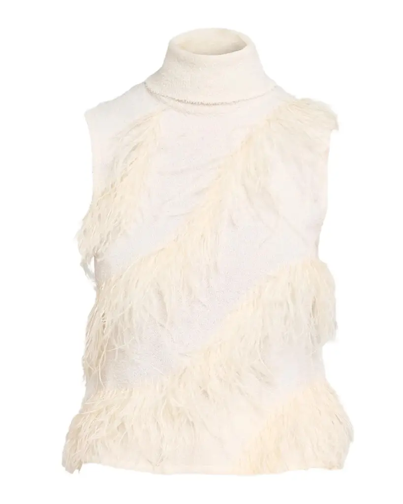 Elinor Sleeveless Feather Turtleneck Top Elinor Sleeveless Feather Turtleneck Top
