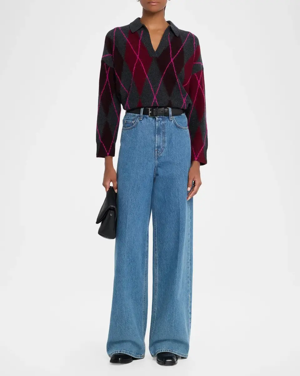 MAJESTIC FILATURES Embroidered Argyle Wool-Cashmere Sweater | Thumbnail 2