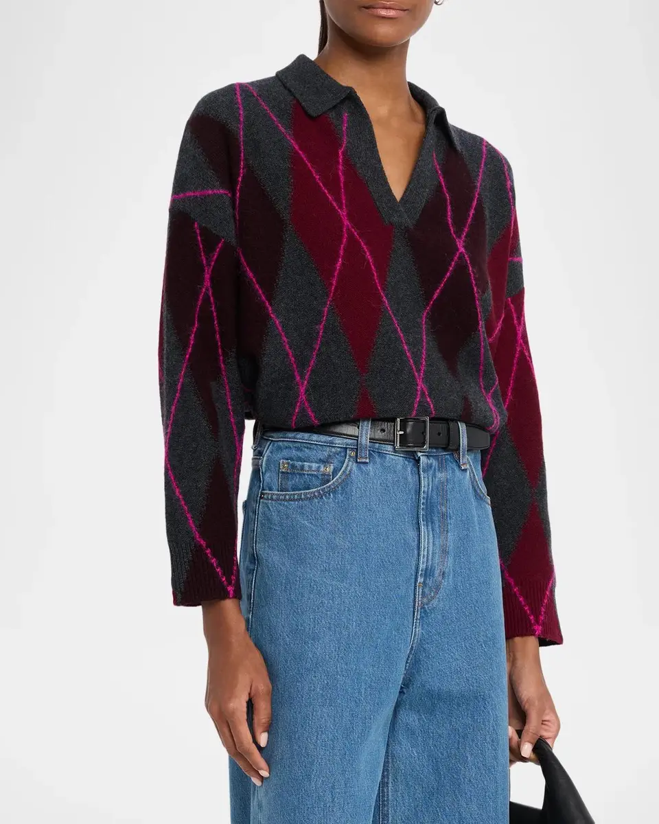 MAJESTIC FILATURES Embroidered Argyle Wool-Cashmere Sweater | Thumbnail 4