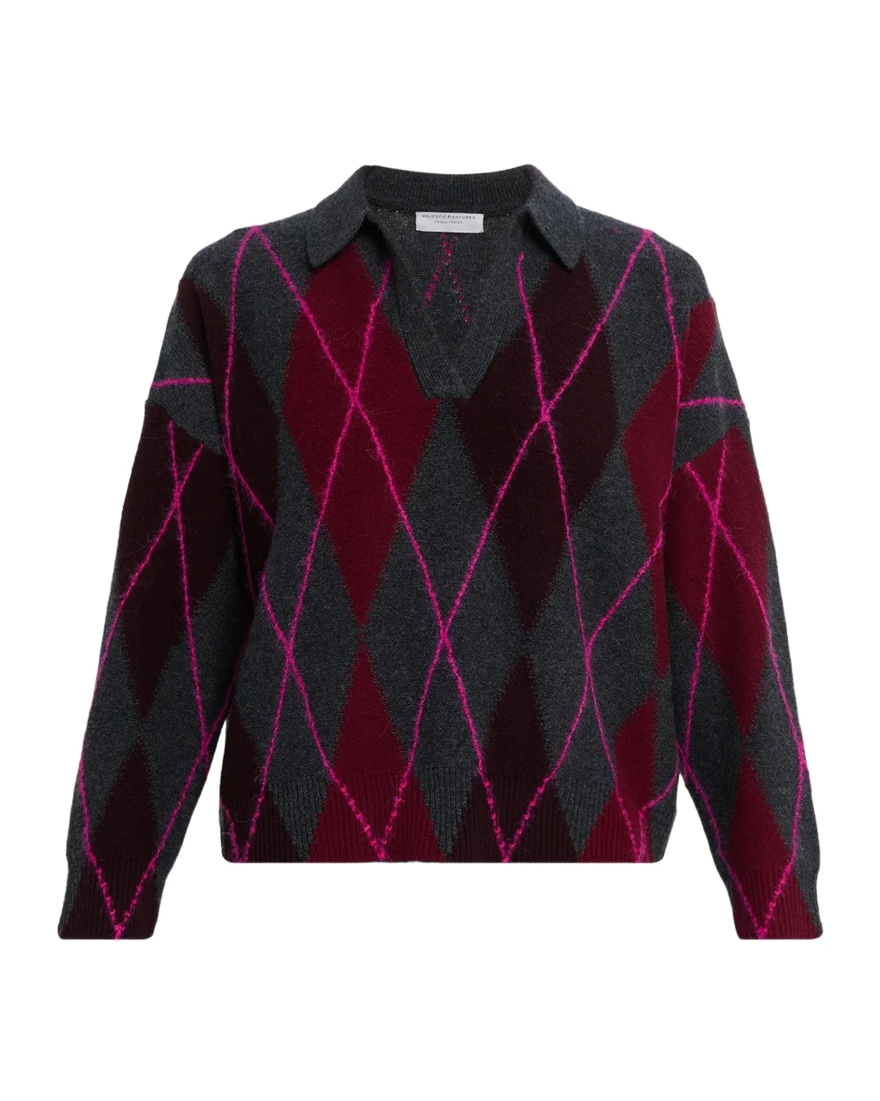 MAJESTIC FILATURES Embroidered Argyle Wool-Cashmere Sweater