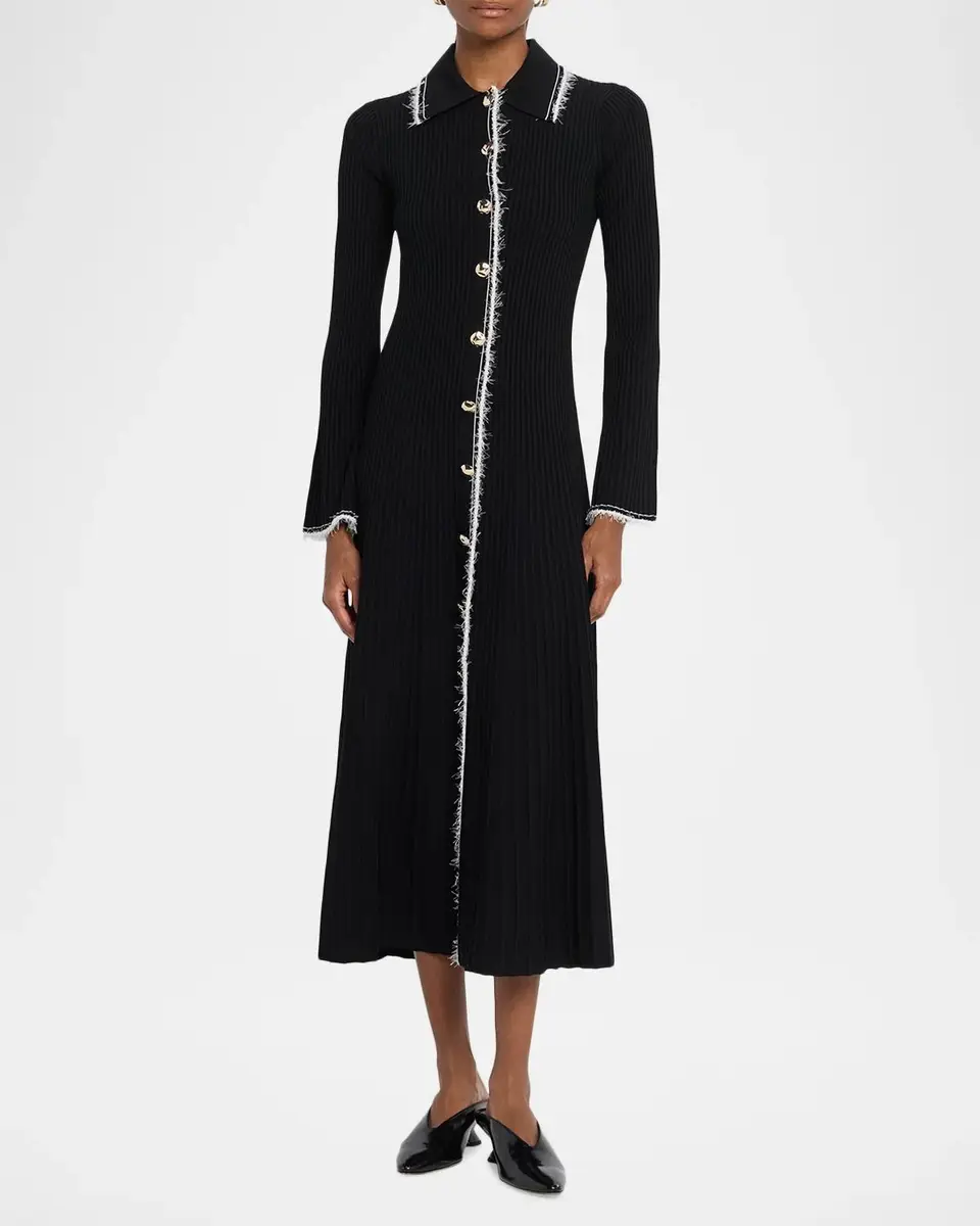 Simkhai Orelia Ribbed Long-Sleeve Midi Dress | Thumbnail 2