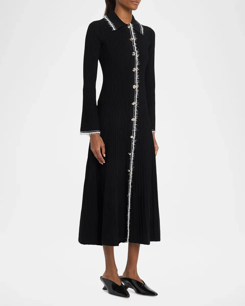 Simkhai Orelia Ribbed Long-Sleeve Midi Dress | Thumbnail 4