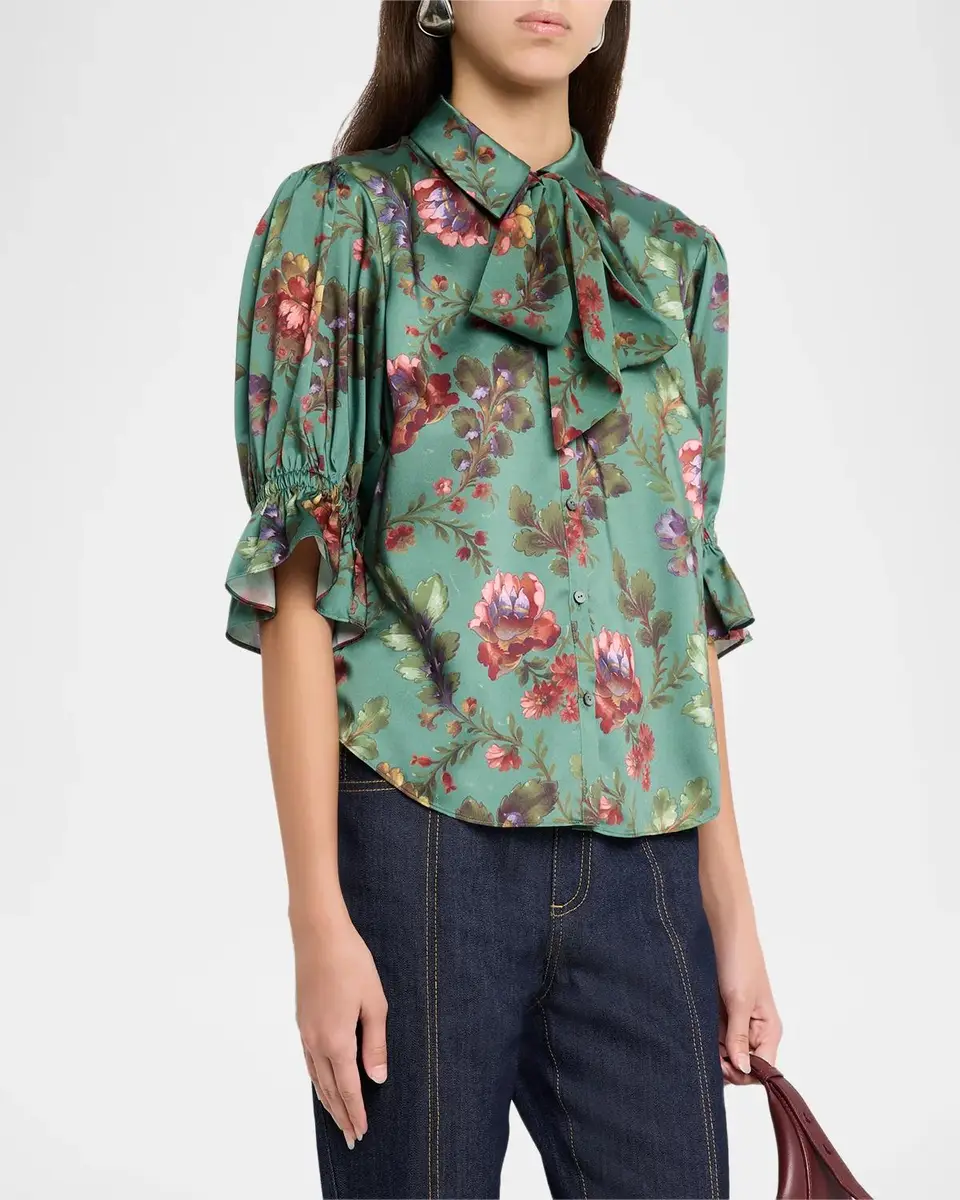 Cinq à Sept Fresco Floral Tie-Neck Blouse | Thumbnail 4 Cinq à Sept Fresco Floral Tie-Neck Blouse | Thumbnail 4
