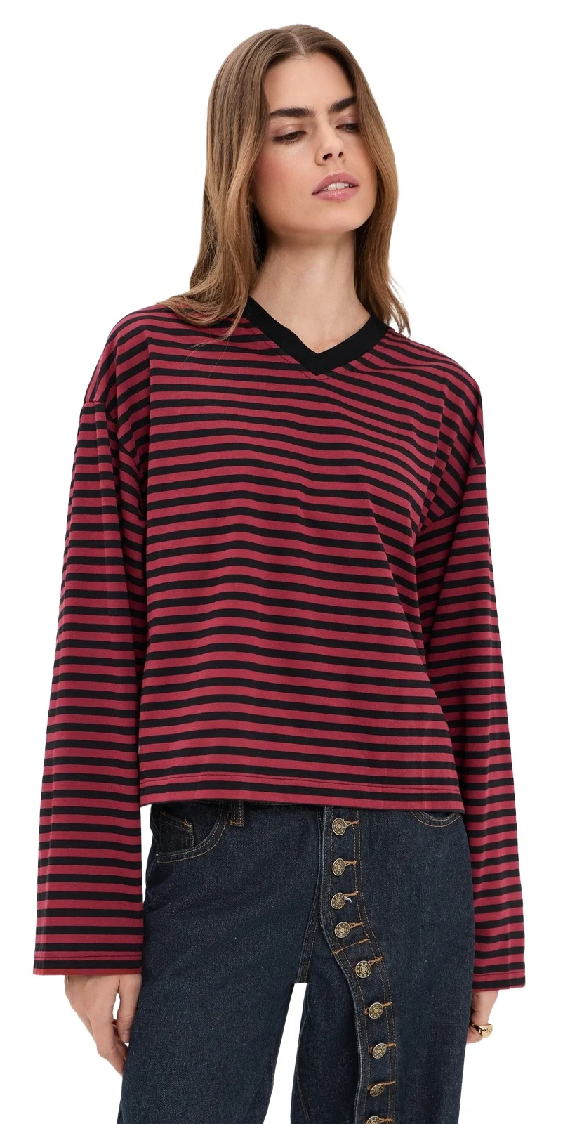 LIONESS Bloom V Neck Long Sleeve Tee