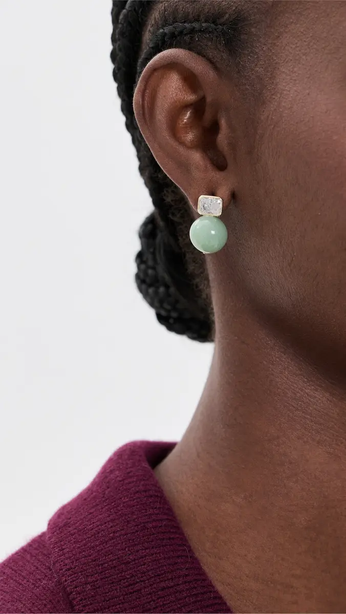 Shashi Emerald Baguette Gemstone Earrings | Thumbnail 3