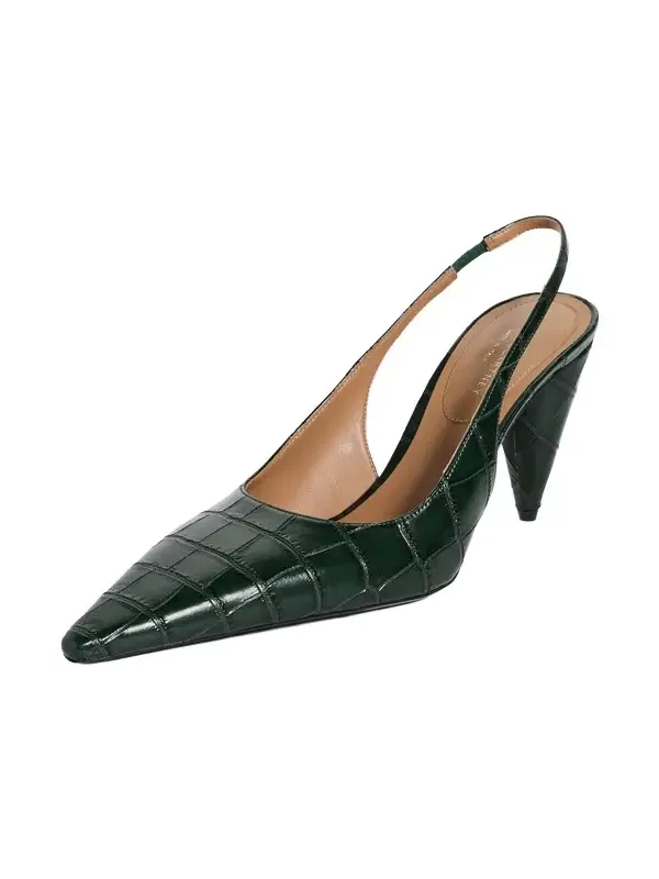 Stella McCartney Croc-Embossed Faux Leather Cone-Heel Slingback Pumps