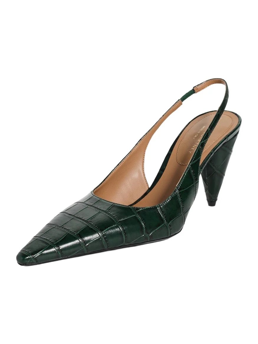 Stella McCartney Croc-Embossed Faux Leather Cone-Heel Slingback Pumps | Thumbnail 1 Stella McCartney Croc-Embossed Faux Leather Cone-Heel Slingback Pumps | Thumbnail 1