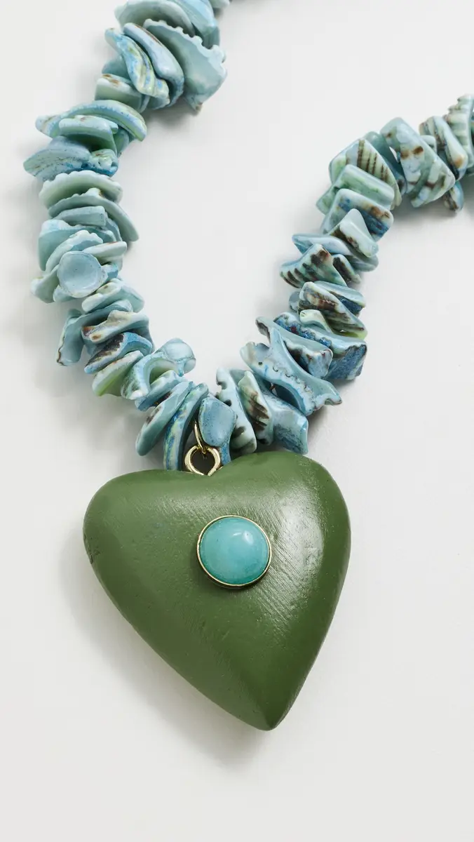 Logan Tay Blue Beaded Green Heart Necklace | Thumbnail 2 Logan Tay Blue Beaded Green Heart Necklace | Thumbnail 2