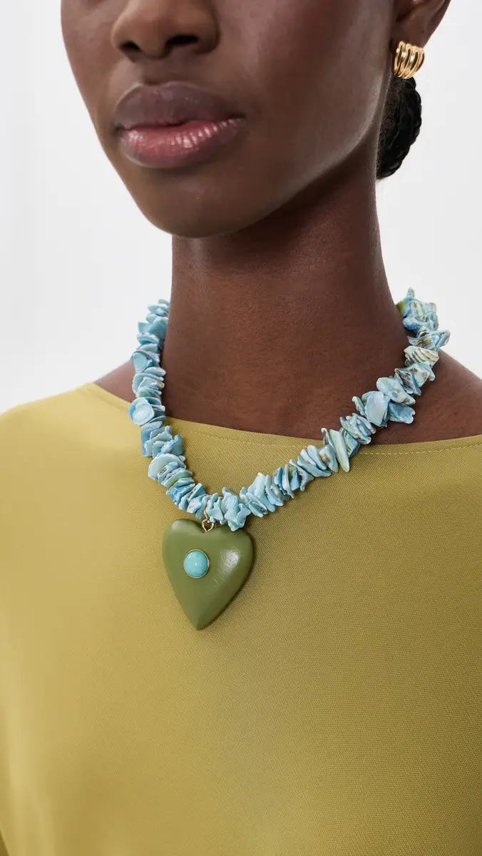 Logan Tay Blue Beaded Green Heart Necklace | Thumbnail 3 Logan Tay Blue Beaded Green Heart Necklace | Thumbnail 3