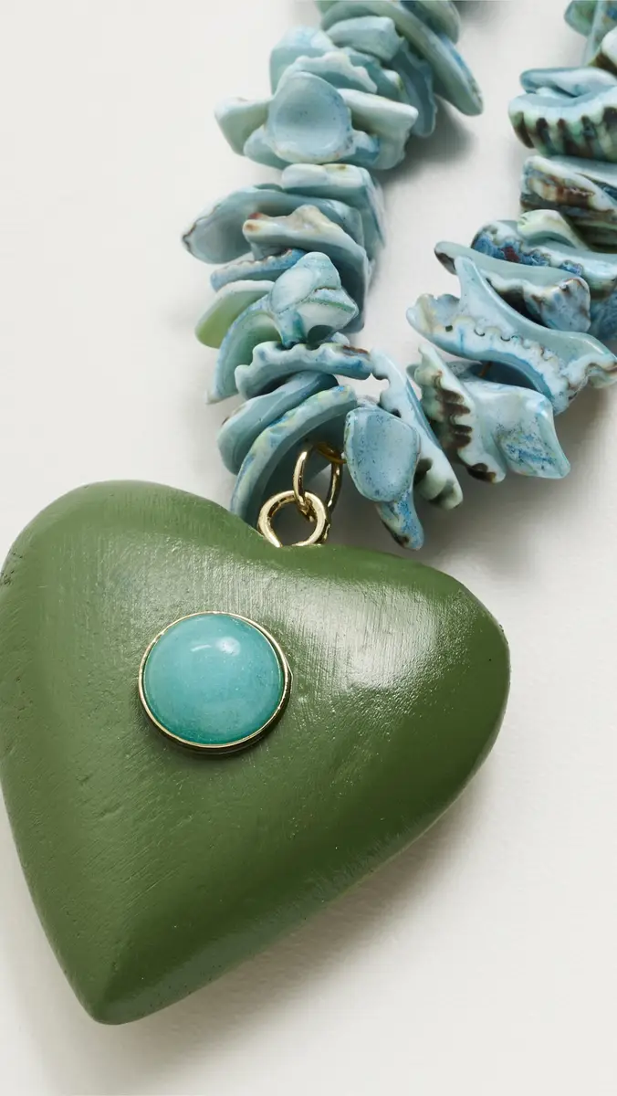 Logan Tay Blue Beaded Green Heart Necklace | Thumbnail 5 Logan Tay Blue Beaded Green Heart Necklace | Thumbnail 5