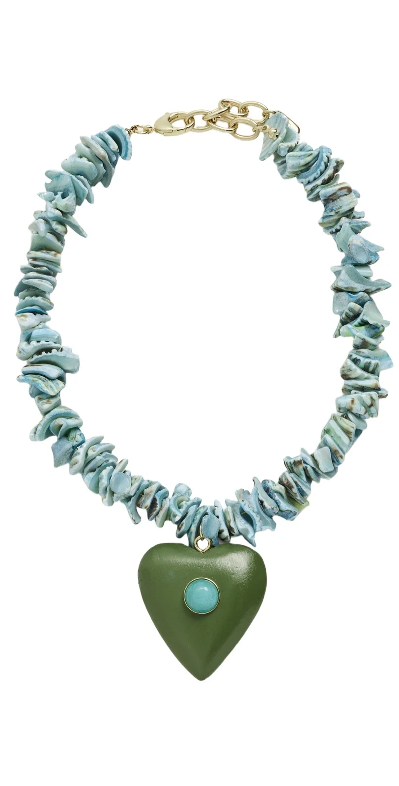 Blue Beaded Green Heart Necklace