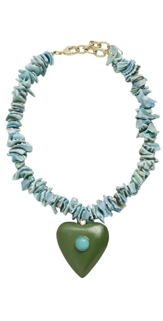 Blue Beaded Green Heart Necklace Blue Beaded Green Heart Necklace