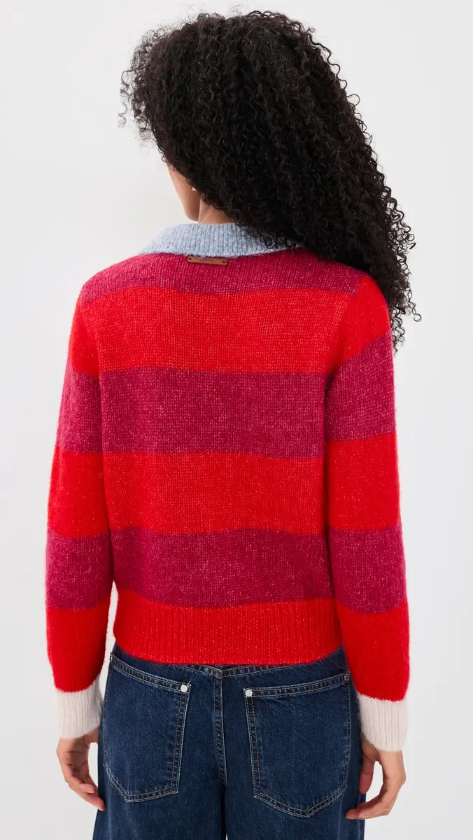 Birds of Paradis Red Stripe Parker Polo Sweater | Thumbnail 3 Birds of Paradis Red Stripe Parker Polo Sweater | Thumbnail 3