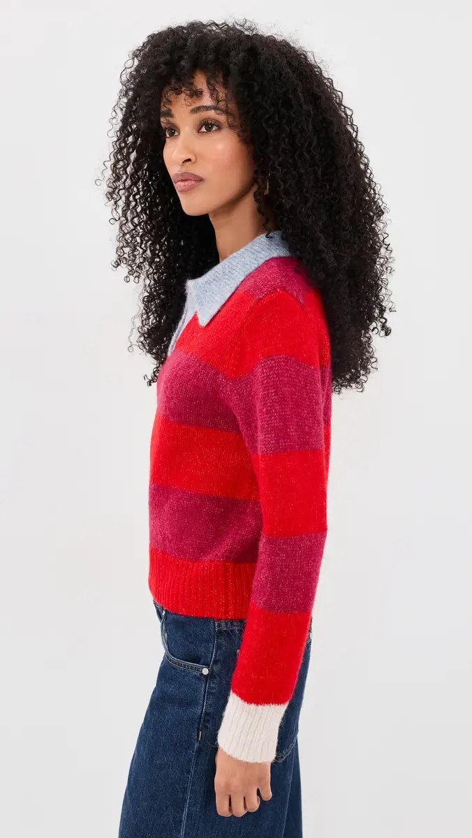 Birds of Paradis Red Stripe Parker Polo Sweater | Thumbnail 4 Birds of Paradis Red Stripe Parker Polo Sweater | Thumbnail 4