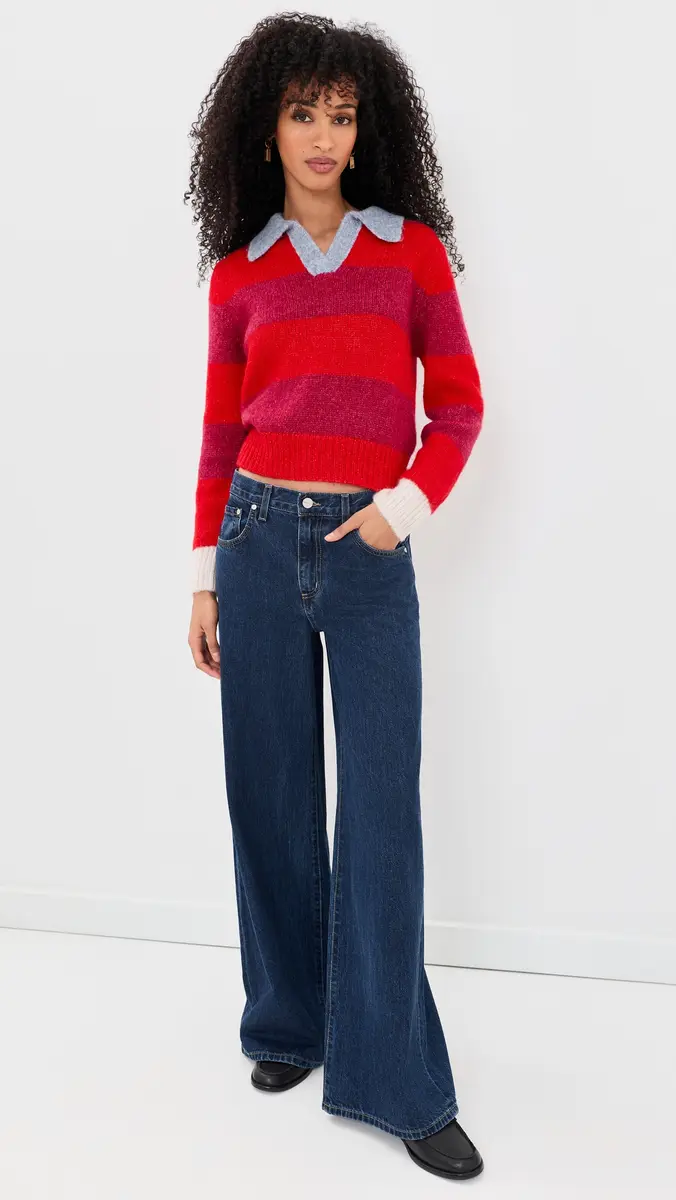 Birds of Paradis Red Stripe Parker Polo Sweater | Thumbnail 5 Birds of Paradis Red Stripe Parker Polo Sweater | Thumbnail 5