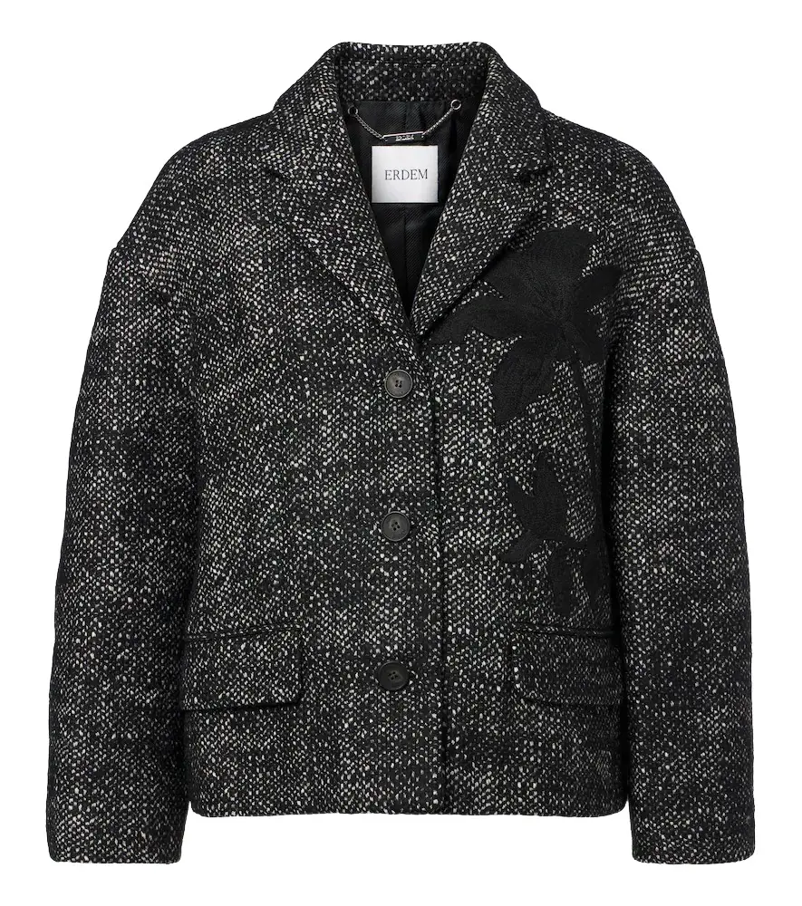 Cropped embroidered wool-blend jacket