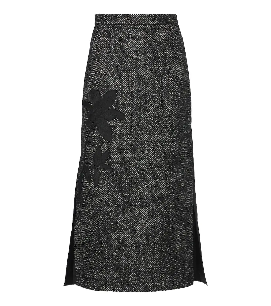 Embroidered wool-blend midi skirt
