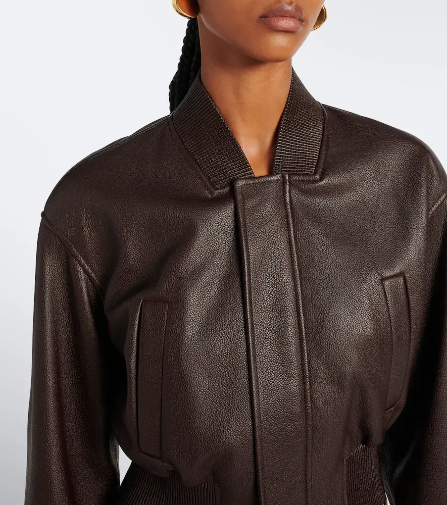 Ralph Lauren Collection Noland cropped leather bomber jacket | Thumbnail 4 Ralph Lauren Collection Noland cropped leather bomber jacket | Thumbnail 4