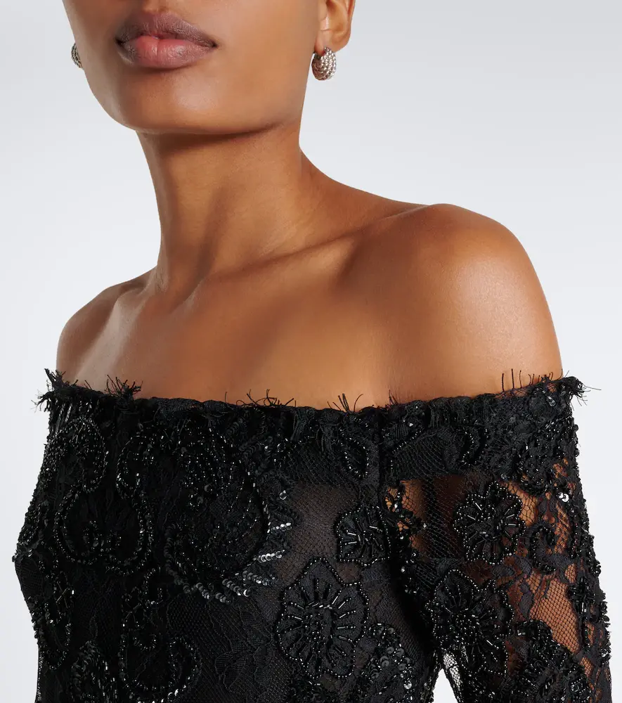 BLUMARINE Embellished off-shoulder lace gown | Thumbnail 2